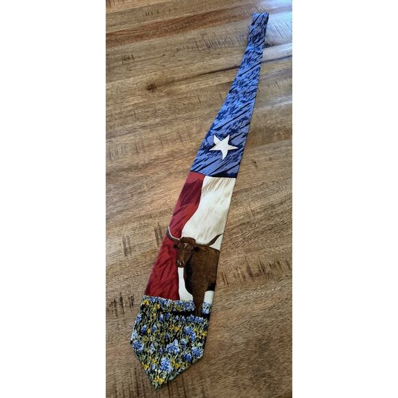 Silk Tie Ralph Marlin Co Texas Longhorn Western RM Style Signed Linda Luna Vtg - Picture 7 of 8